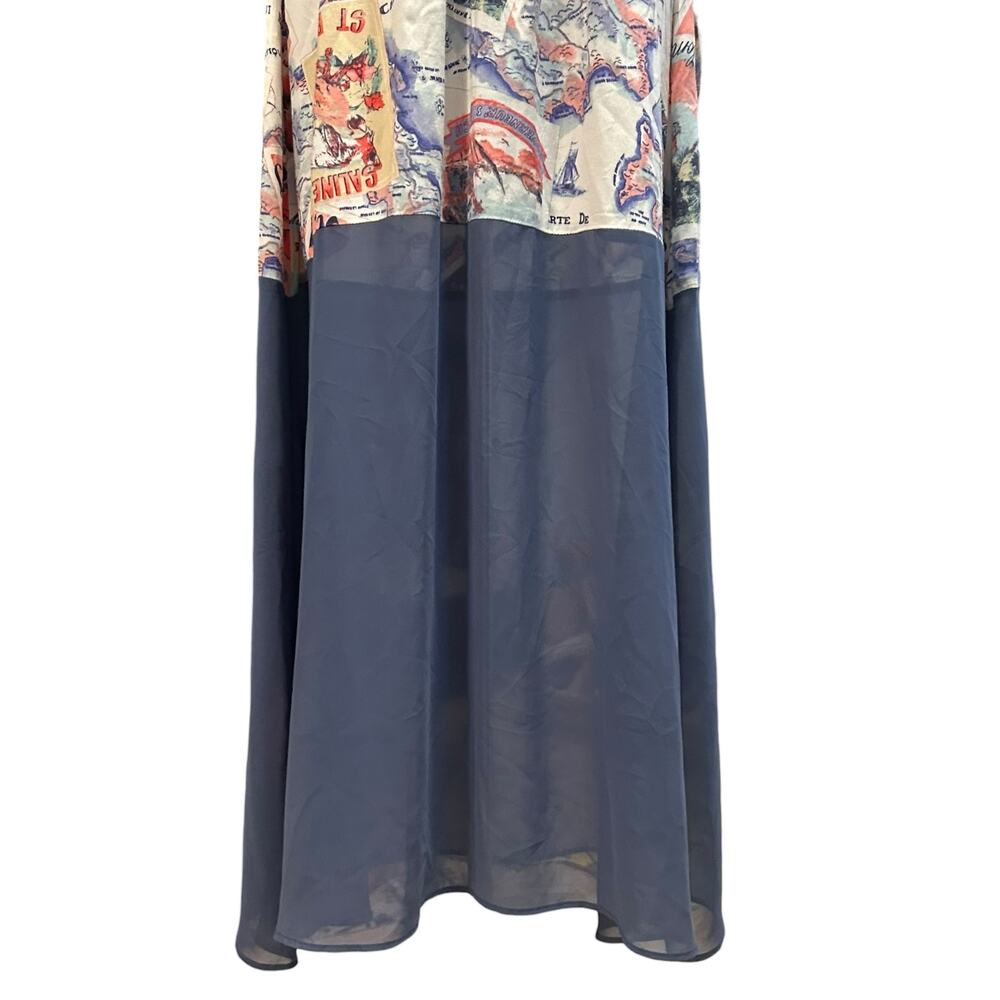 Postcard Print Halter Maxi Dress Sheer Chiffon Hem Tie Neck Womens Small - Picture 11 of 16
